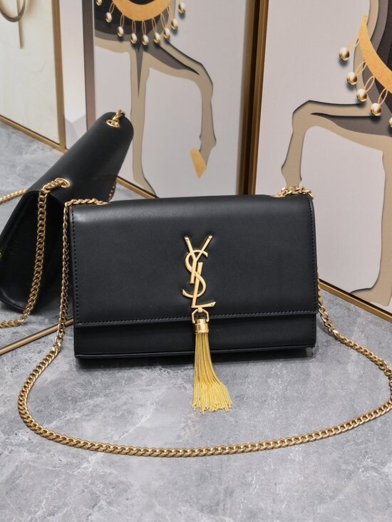 Yves Saint Laurent Handbags - Saint Laurent Black Leather Crossbody with Gold YSL Tassel